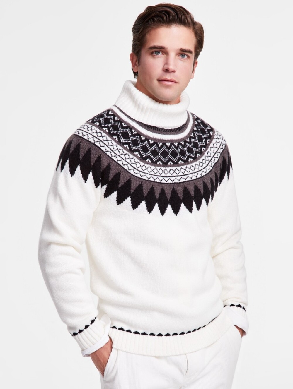 NWT Club Room Fair Isle Turtleneck Sweater XL Ivory Black Nordic Winter Knit